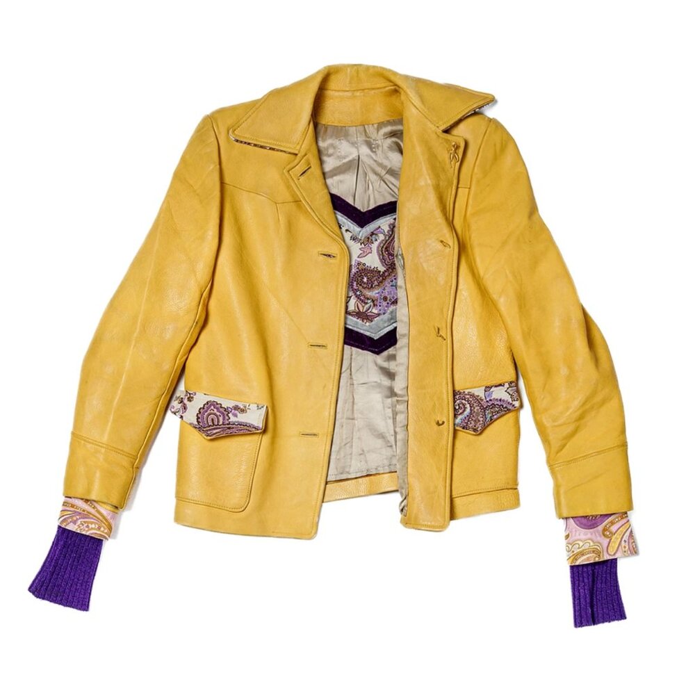 Vintage Leather Jacket w/Classic Edie Sedgwick Patch, Custom Sleeves and Accents - Picture 9 of 11